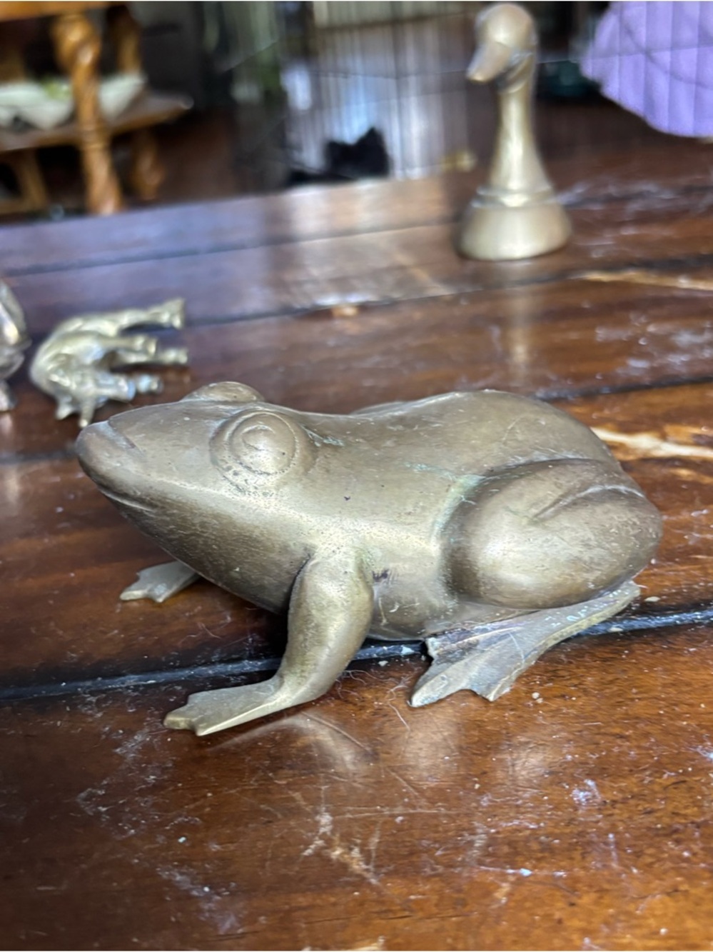 Brass Frog Figurine - Solid Frog Sculpture